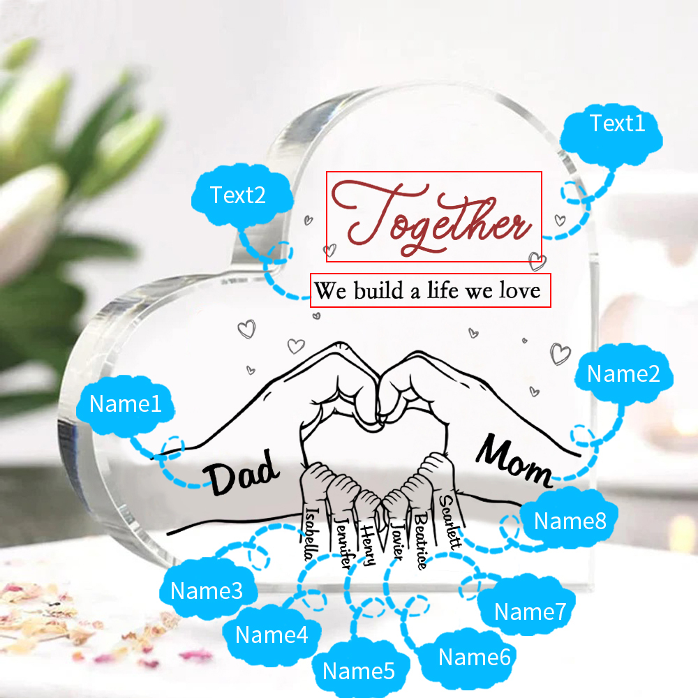 Personalised Family Heart Acrylic Plaque Custom with 8 Names Heart Hand Gift for Parents-Jessemade AU