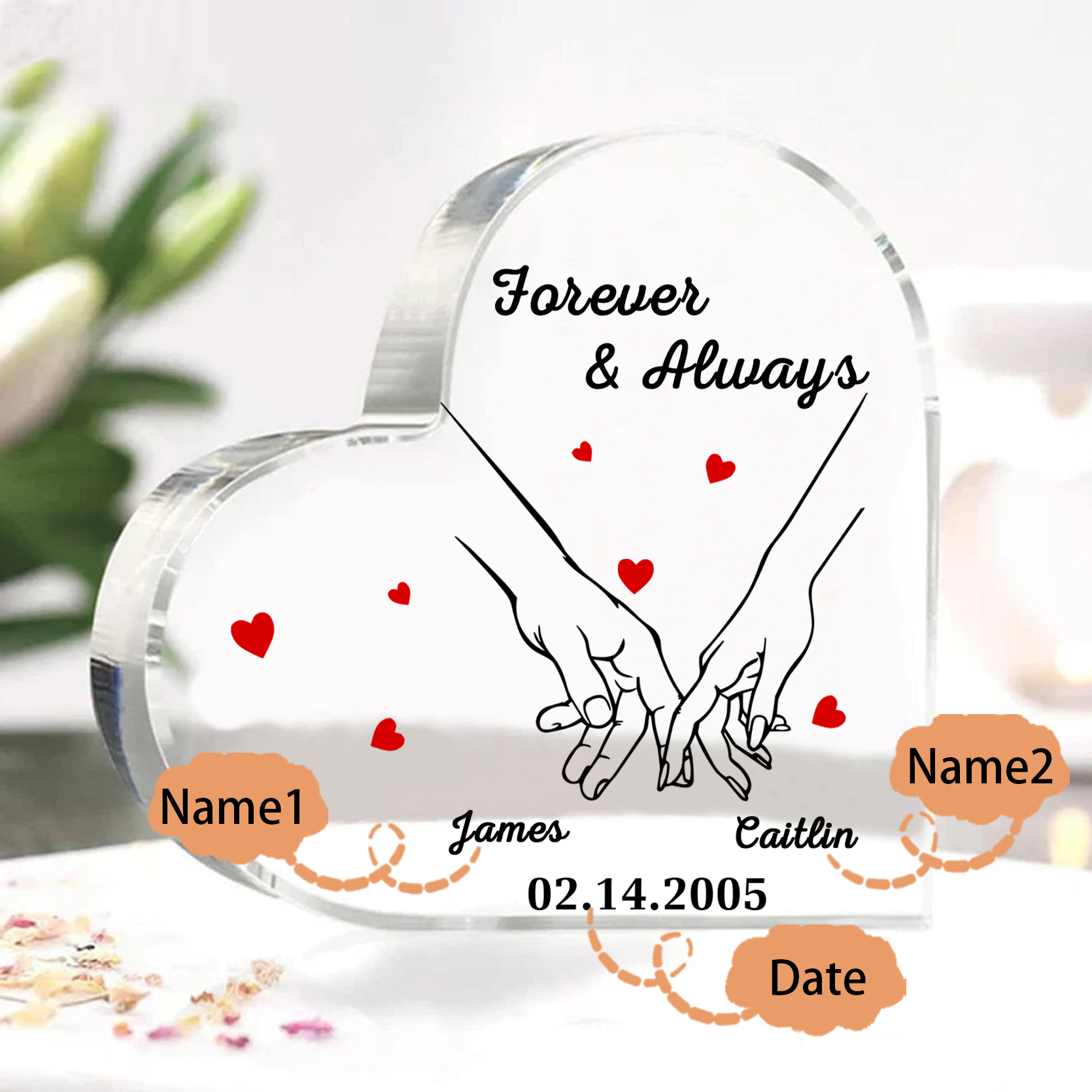 Forever & Always Personalised Acrylic Plaque for Couples Custom Names & Date Keepsake
