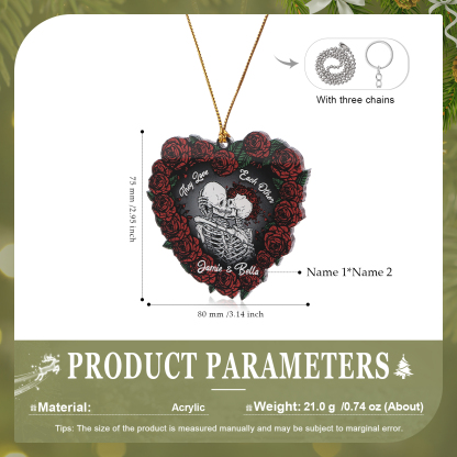 Personalised Heart-Shaped Red Rose Ornament with Two Kissing Skulls Custom 2 Names Decoration-Jessemade AU
