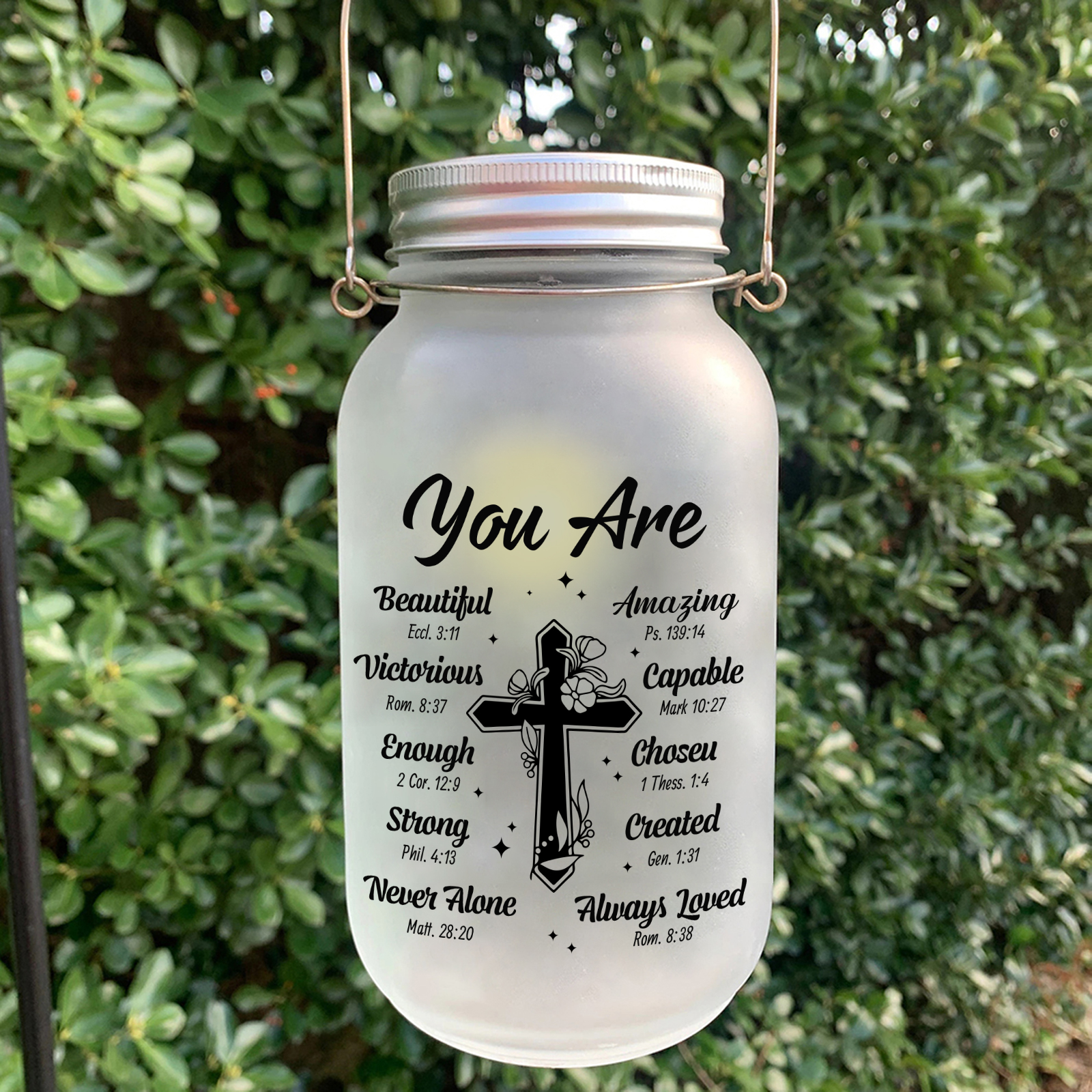 Personalised Birth Flower Mason Jar Light Custom Name Bottle Gifts for Her - You Are Beautiful Victorious Enough Strong Never Alone-Jessemade AU