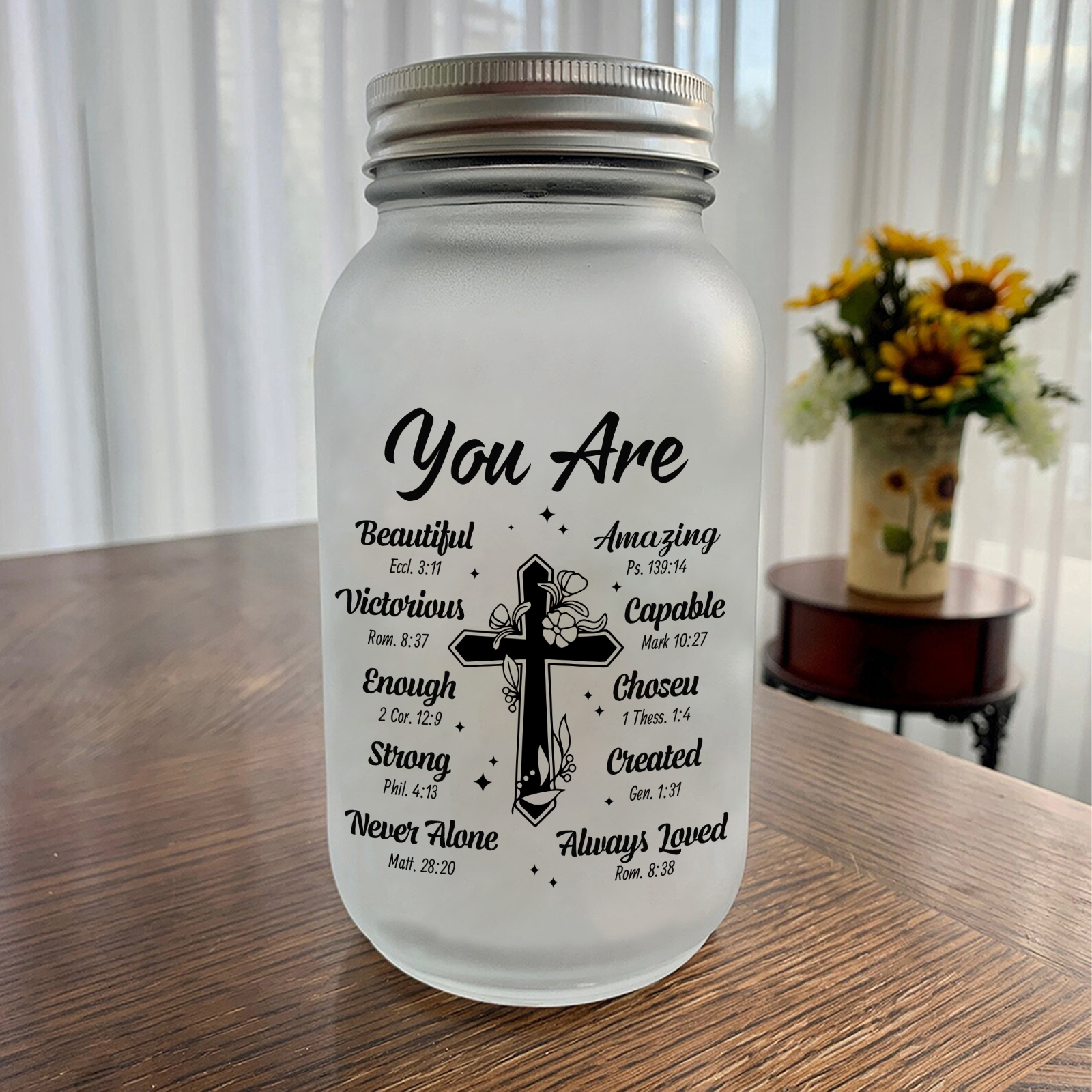 Personalised Birth Flower Mason Jar Light Custom Name Bottle Gifts for Her - You Are Beautiful Victorious Enough Strong Never Alone-Jessemade AU