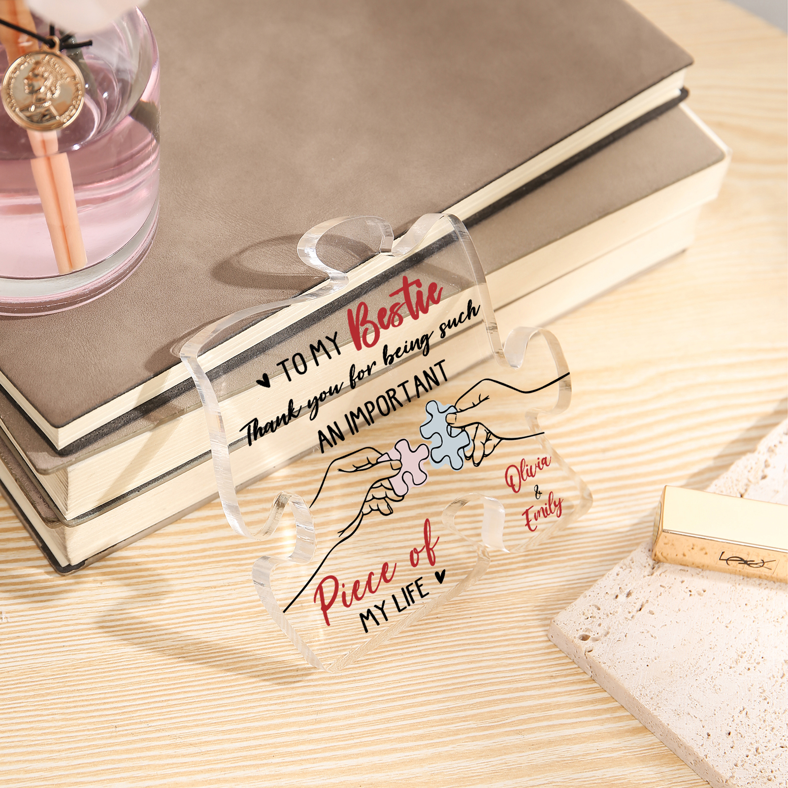 To My Bestie Puzzle Acrylic Plaque Custom 2 Names Thank You For Being An Important Piece Of My Life Gift for Sister Bestie Friend-Jessemade AU