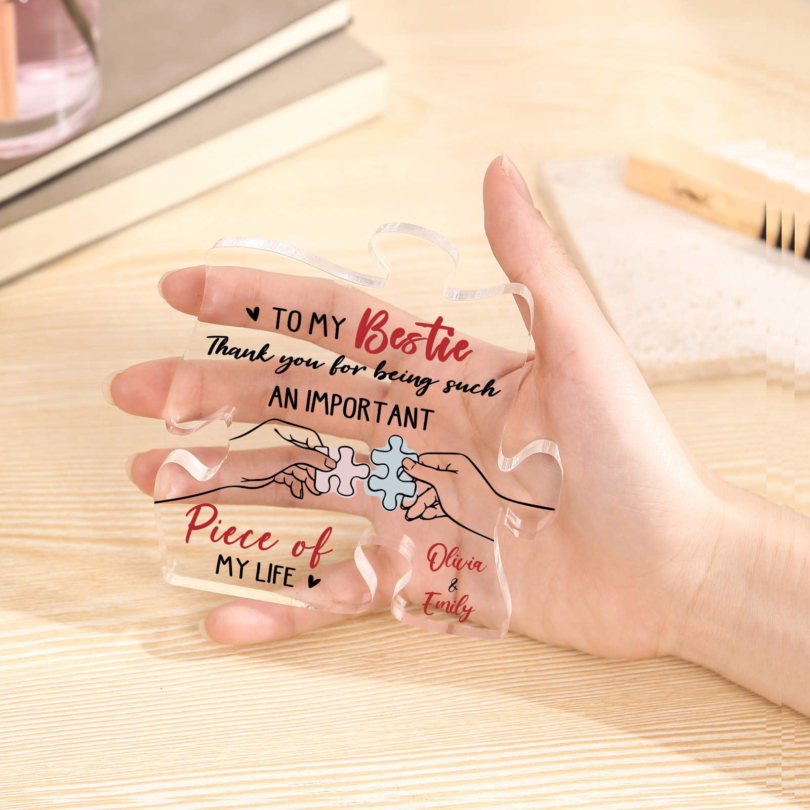 To My Bestie Puzzle Acrylic Plaque Custom 2 Names Thank You For Being An Important Piece Of My Life Gift for Sister Bestie Friend-Jessemade AU