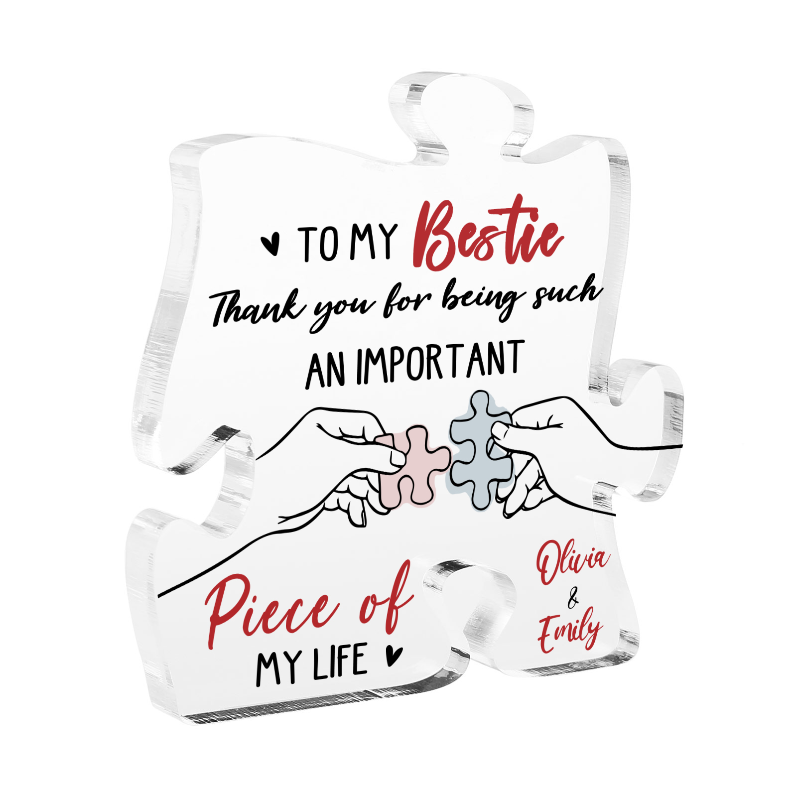 To My Bestie Puzzle Acrylic Plaque Custom 2 Names Thank You For Being An Important Piece Of My Life Gift for Sister Bestie Friend-Jessemade AU
