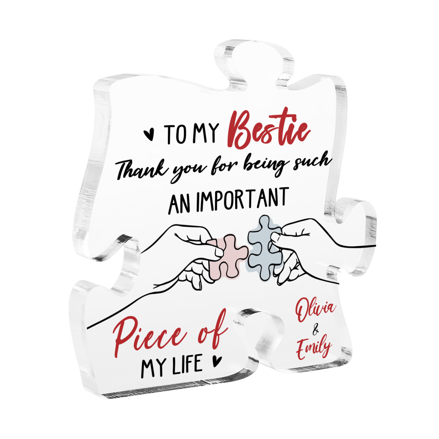To My Bestie Puzzle Acrylic Plaque Custom 2 Names Thank You For Being An Important Piece Of My Life Gift for Sister Bestie Friend-Jessemade AU