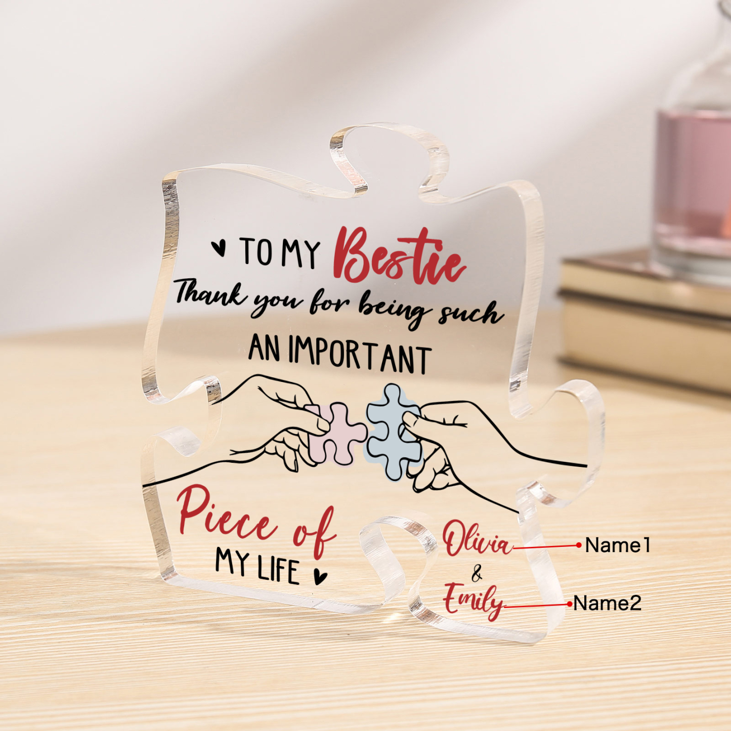 To My Bestie Puzzle Acrylic Plaque Custom 2 Names Thank You For Being An Important Piece Of My Life Gift for Sister Bestie Friend-Jessemade AU