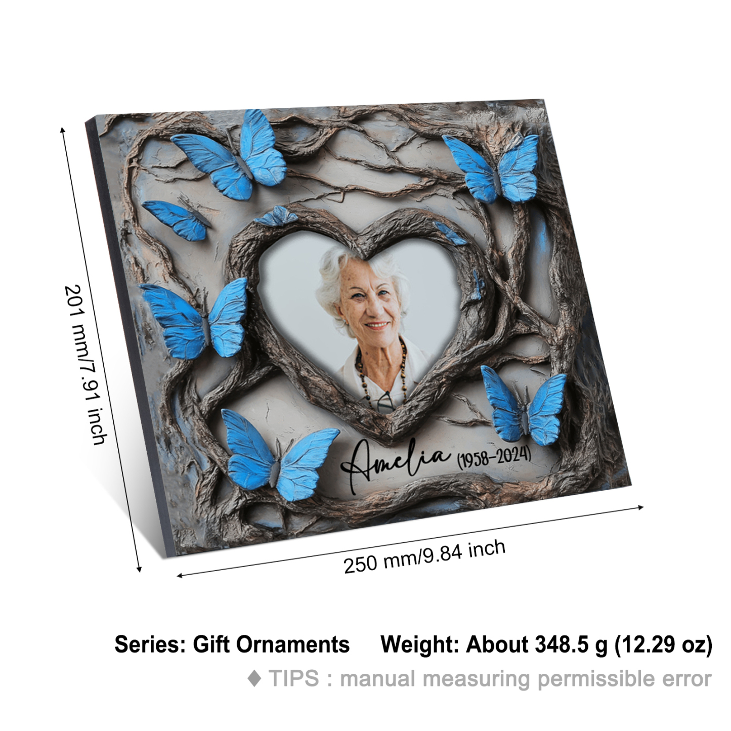 Personalised Memorial Frame with Photo Name & Year with Elegant Blue Butterfly Design-Jessemade AU