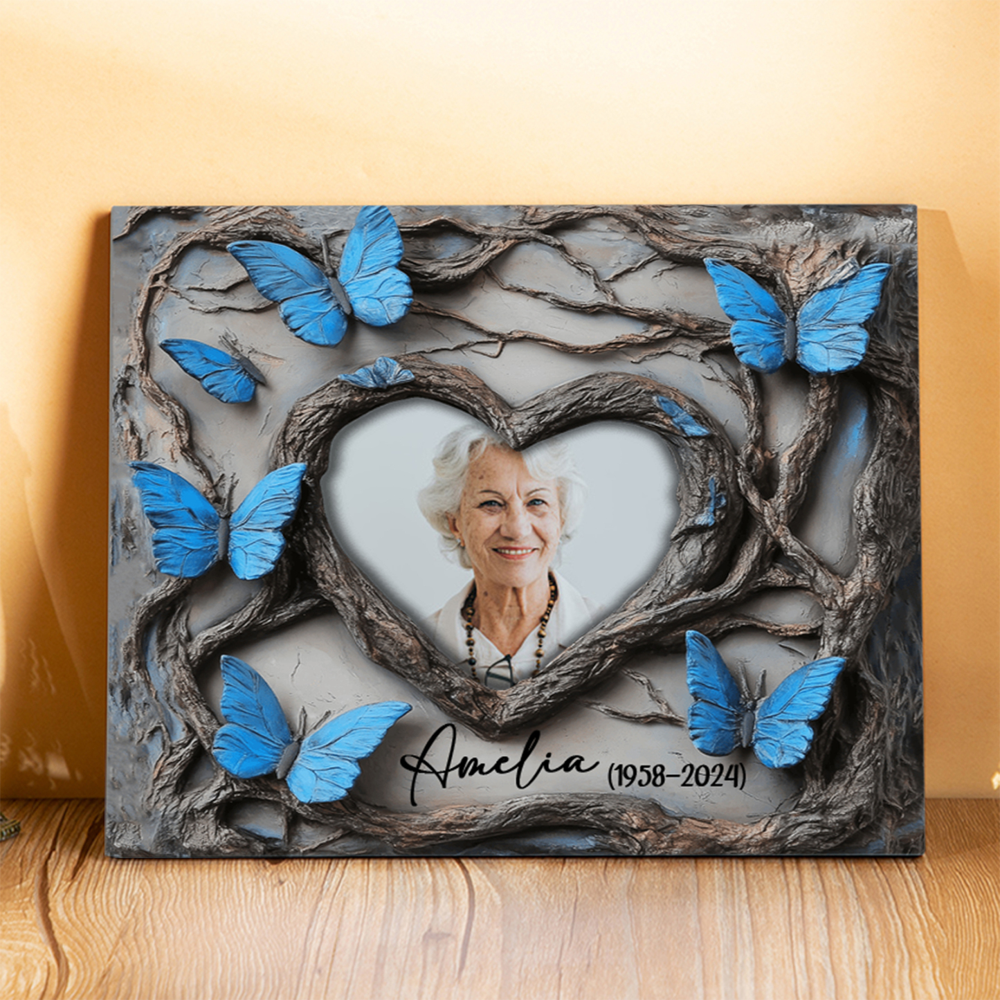 Personalised Memorial Frame with Photo Name & Year with Elegant Blue Butterfly Design-Jessemade AU