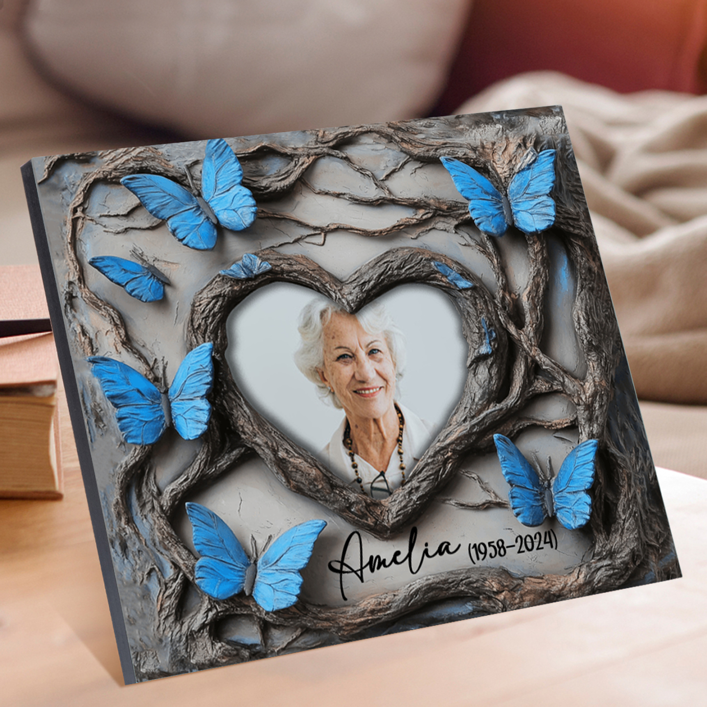 Personalised Memorial Frame with Photo Name & Year with Elegant Blue Butterfly Design-Jessemade AU