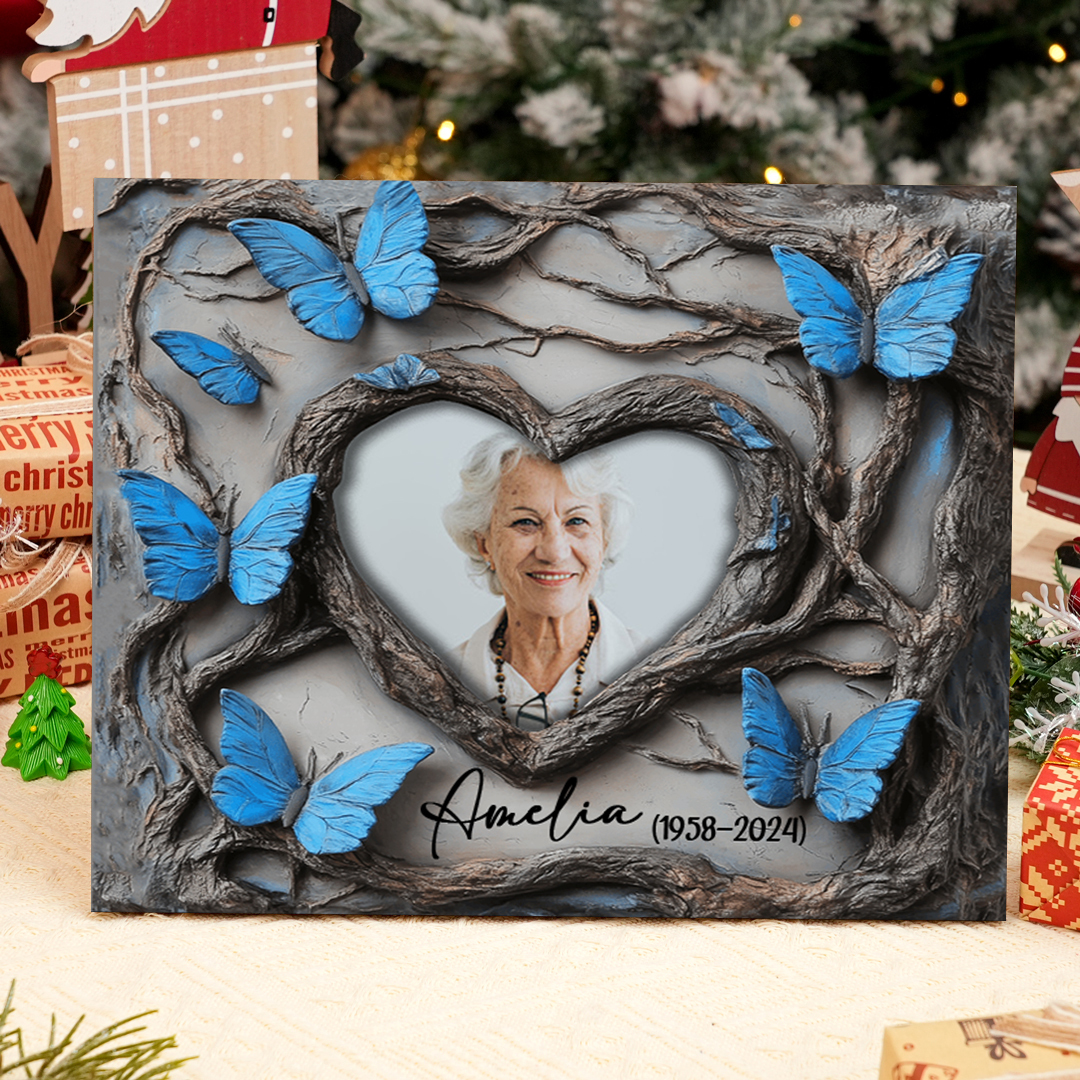 Personalised Memorial Frame with Photo Name & Year with Elegant Blue Butterfly Design-Jessemade AU