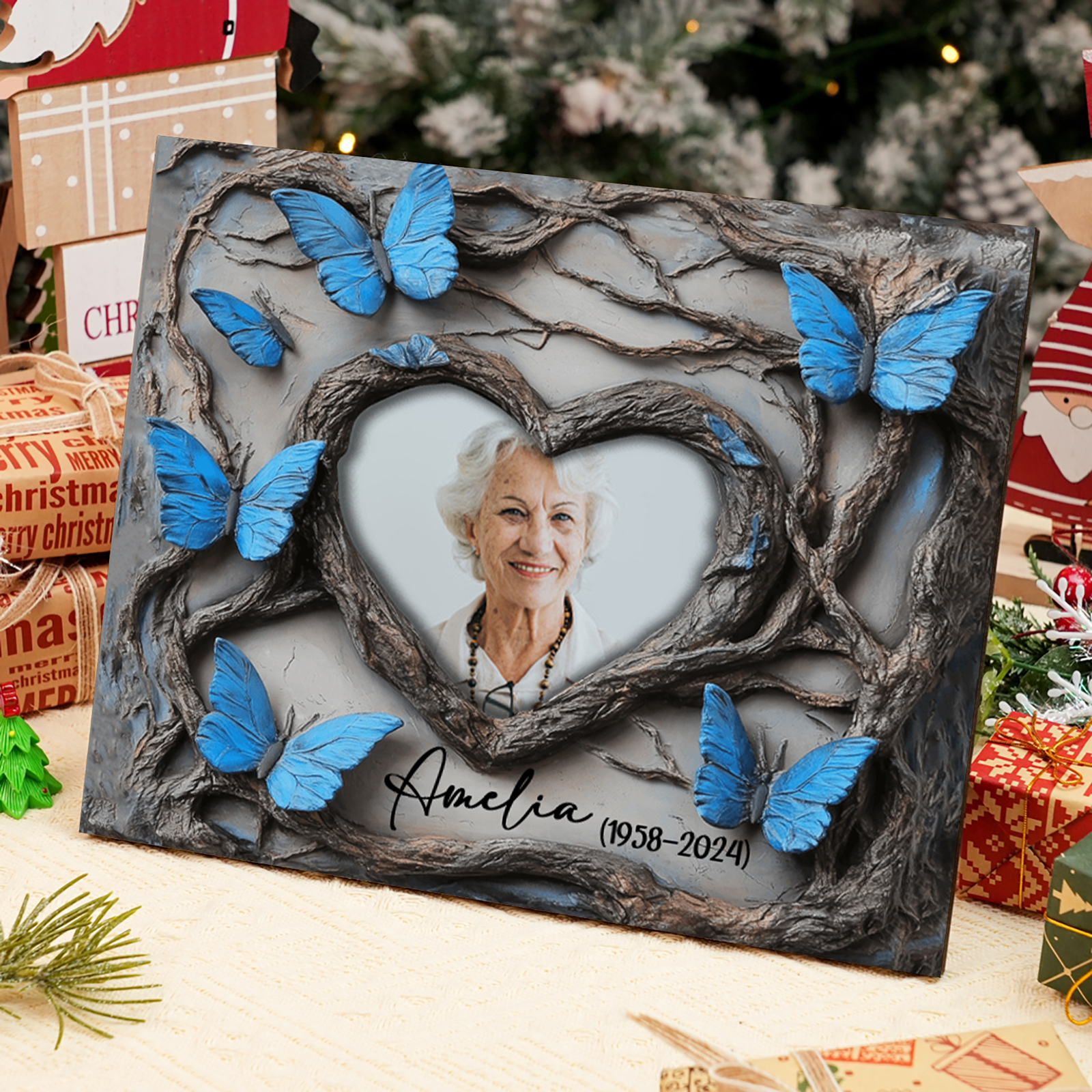 Personalised Memorial Frame with Photo Name & Year with Elegant Blue Butterfly Design-Jessemade AU