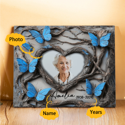 Personalised Memorial Frame with Photo Name & Year with Elegant Blue Butterfly Design-Jessemade AU