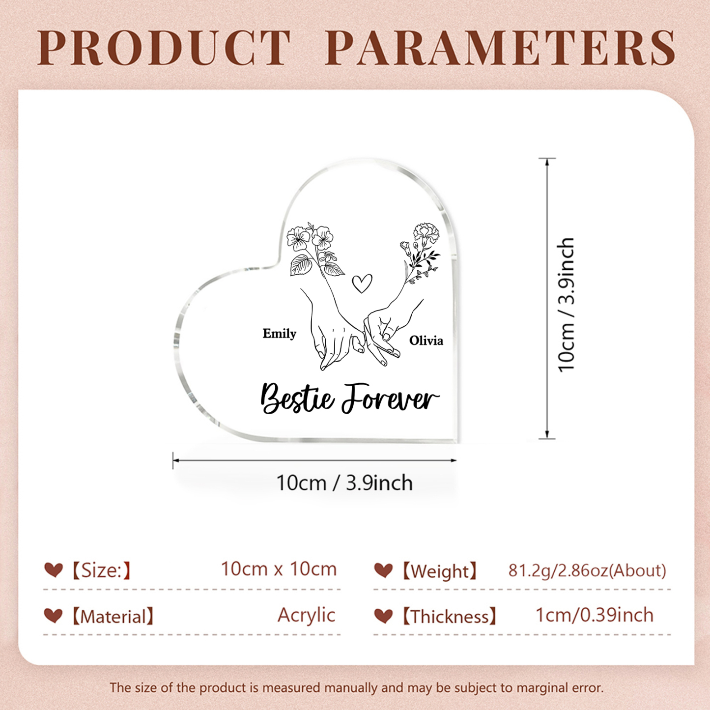 Personalised Heart Acrylic Plaque Custom 2 Names 2 Birth Flowers Gift for Sister Bestie Friend-Jessemade AU