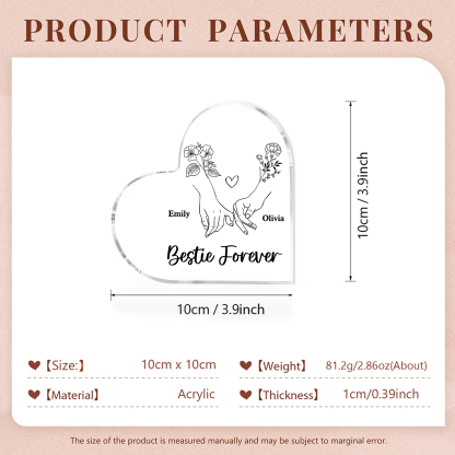 Personalised Heart Acrylic Plaque Custom 2 Names 2 Birth Flowers Gift for Sister Bestie Friend-Jessemade AU