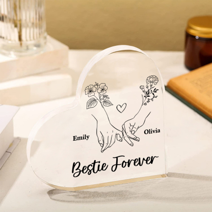 Personalised Heart Acrylic Plaque Custom 2 Names 2 Birth Flowers Gift for Sister Bestie Friend-Jessemade AU