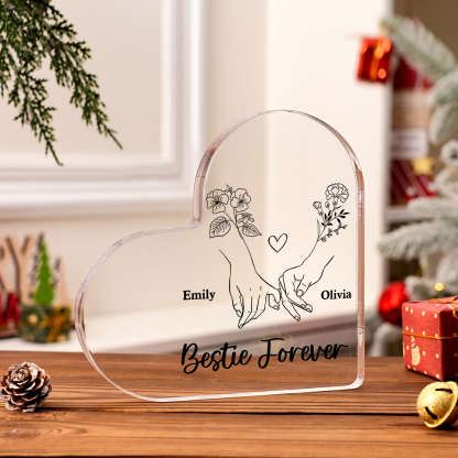 Personalised Heart Acrylic Plaque Custom 2 Names 2 Birth Flowers Gift for Sister Bestie Friend-Jessemade AU