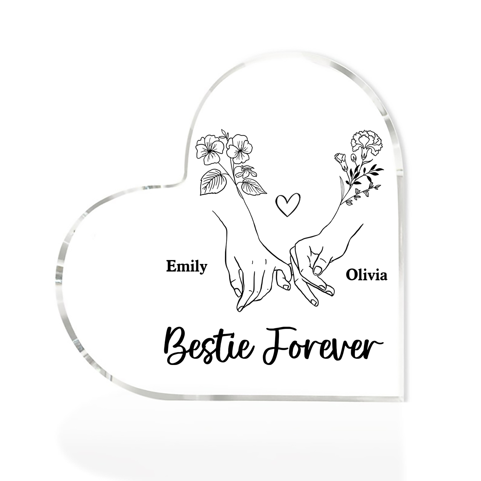 Personalised Heart Acrylic Plaque Custom 2 Names 2 Birth Flowers Gift for Sister Bestie Friend-Jessemade AU