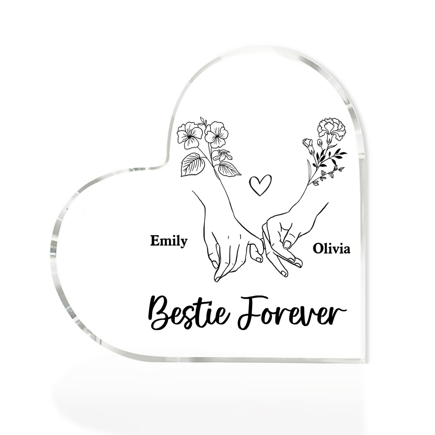 Personalised Heart Acrylic Plaque Custom 2 Names 2 Birth Flowers Gift for Sister Bestie Friend-Jessemade AU