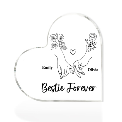 Personalised Heart Acrylic Plaque Custom 2 Names 2 Birth Flowers Gift for Sister Bestie Friend-Jessemade AU