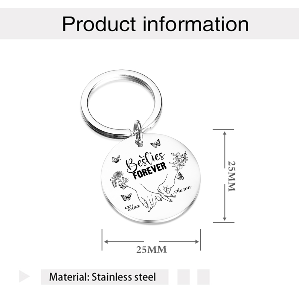 Pinky Swear Personalised Round Keychain Custom with Text 2 Names 2 Birth Flower Butterfly Keyring Gift For Friend Sister Bestie-Jessemade AU