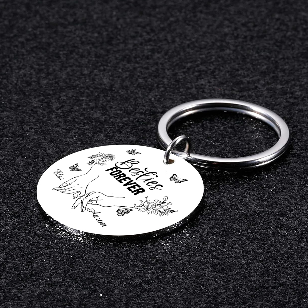 Pinky Swear Personalised Round Keychain Custom with Text 2 Names 2 Birth Flower Butterfly Keyring Gift For Friend Sister Bestie-Jessemade AU