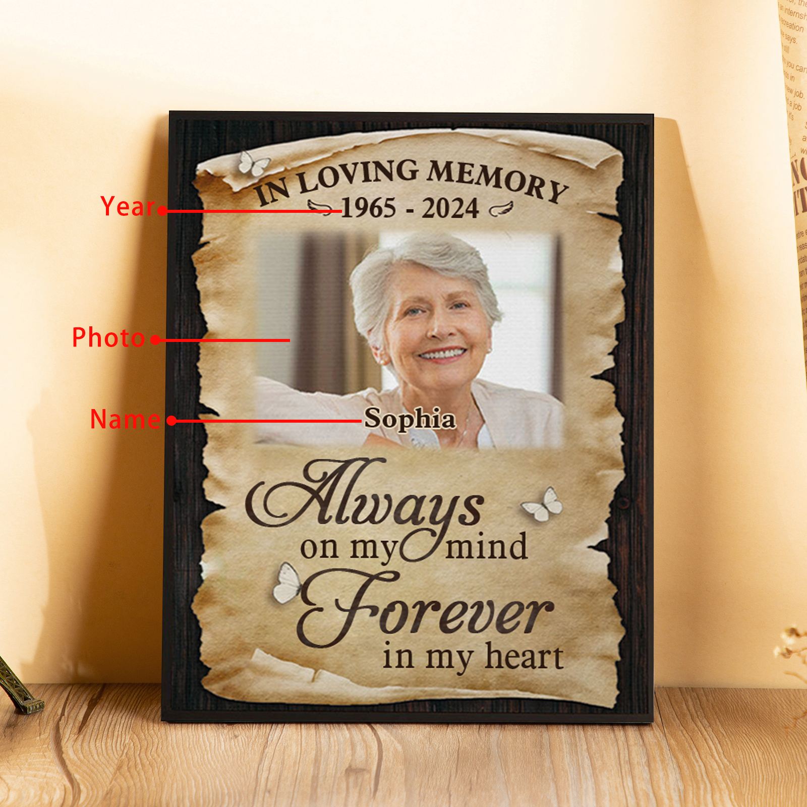 Personalised Memorial Frame with Photo, Name & Year Heartfelt Remembrance Gift
