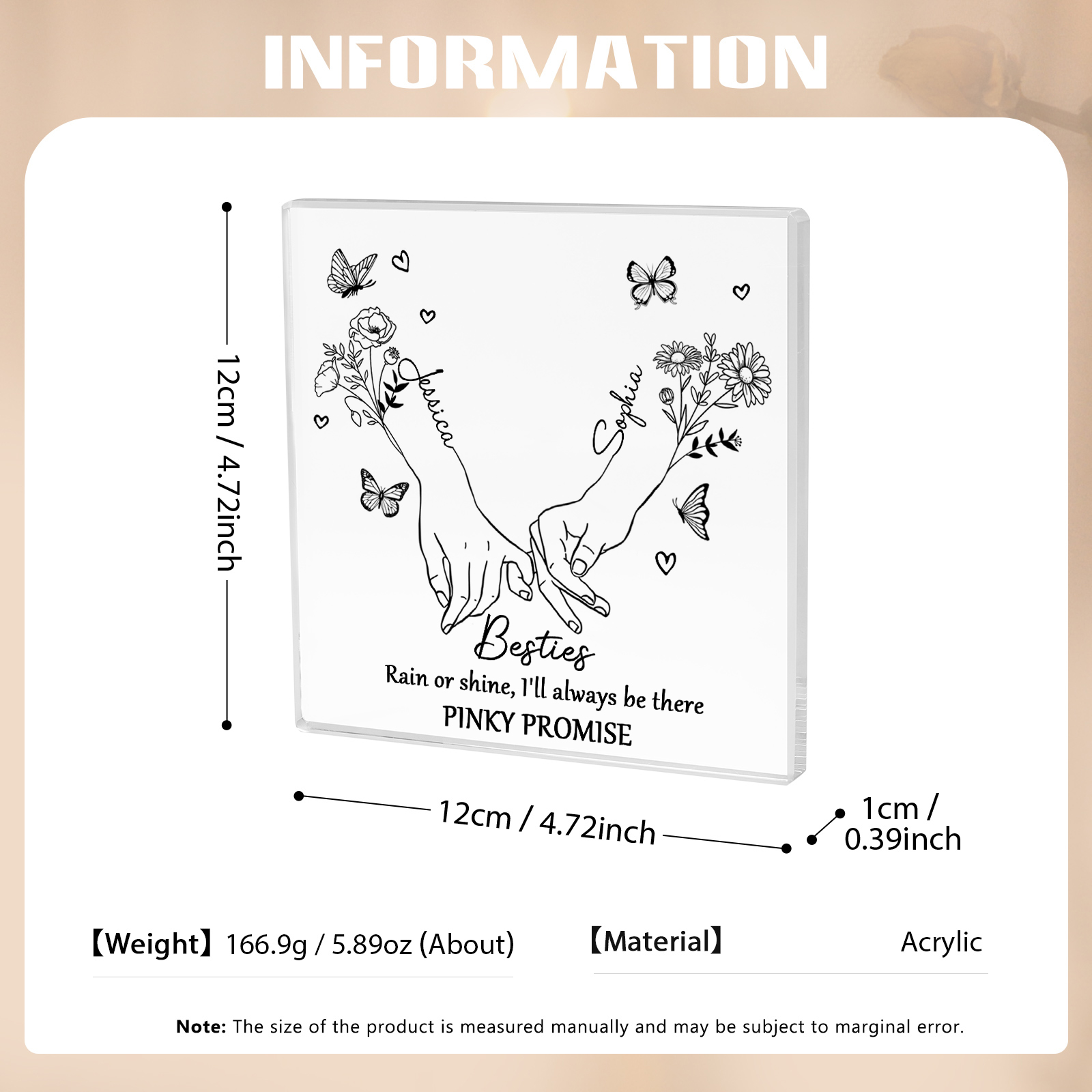 Personalised Acrylic Plaque Custom 2 Names 2 Birth Flowers Gift for Soul Sister Bestie Friend-Jessemade AU