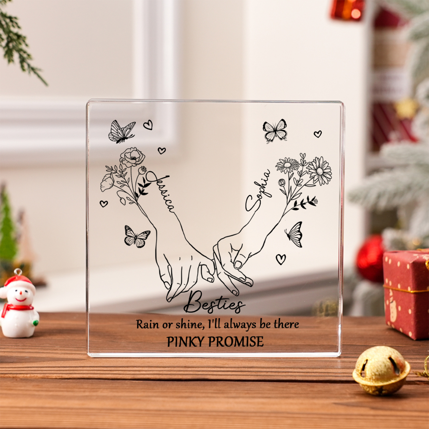 Personalised Acrylic Plaque Custom 2 Names 2 Birth Flowers Gift for Soul Sister Bestie Friend-Jessemade AU