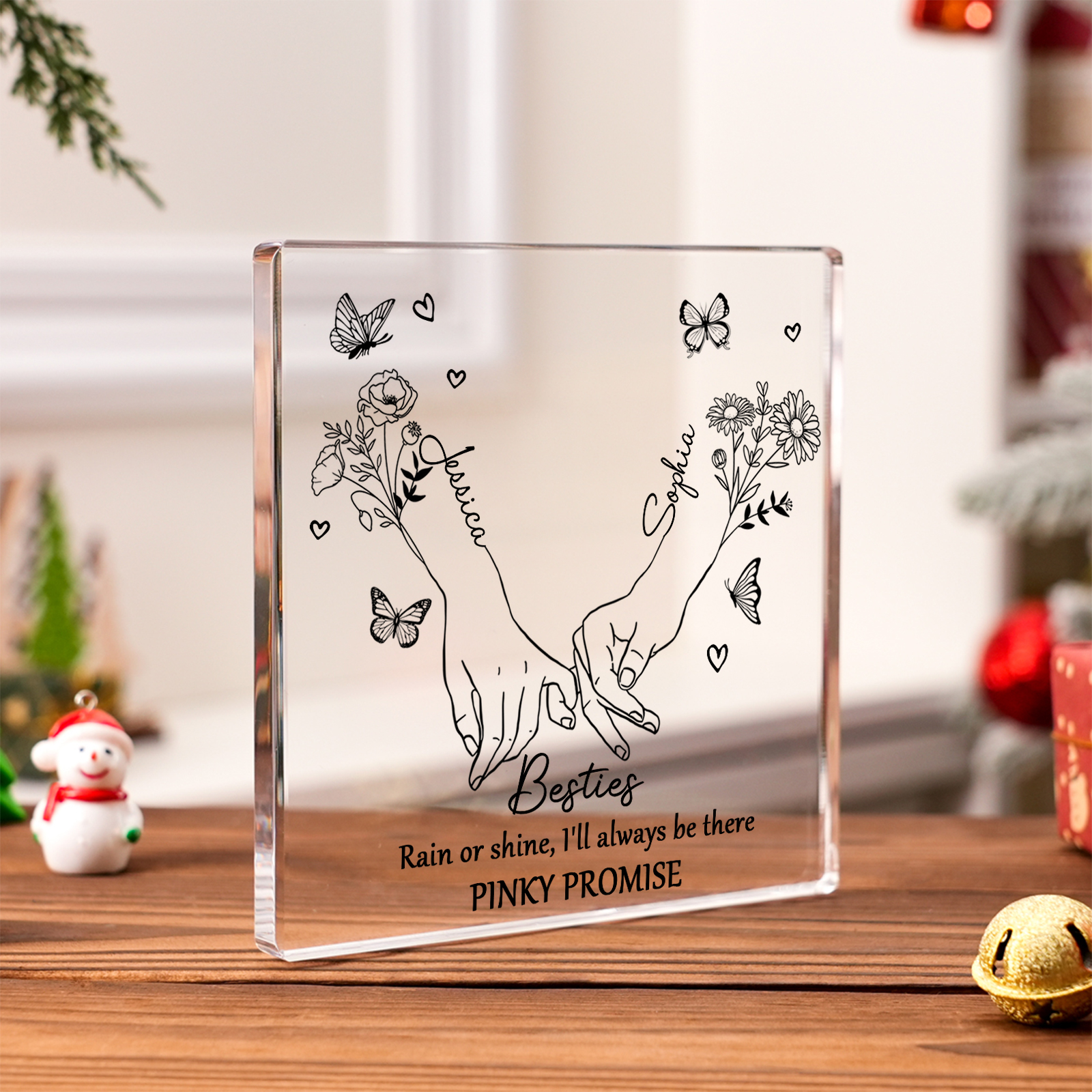 Personalised Acrylic Plaque Custom 2 Names 2 Birth Flowers Gift for Soul Sister Bestie Friend-Jessemade AU