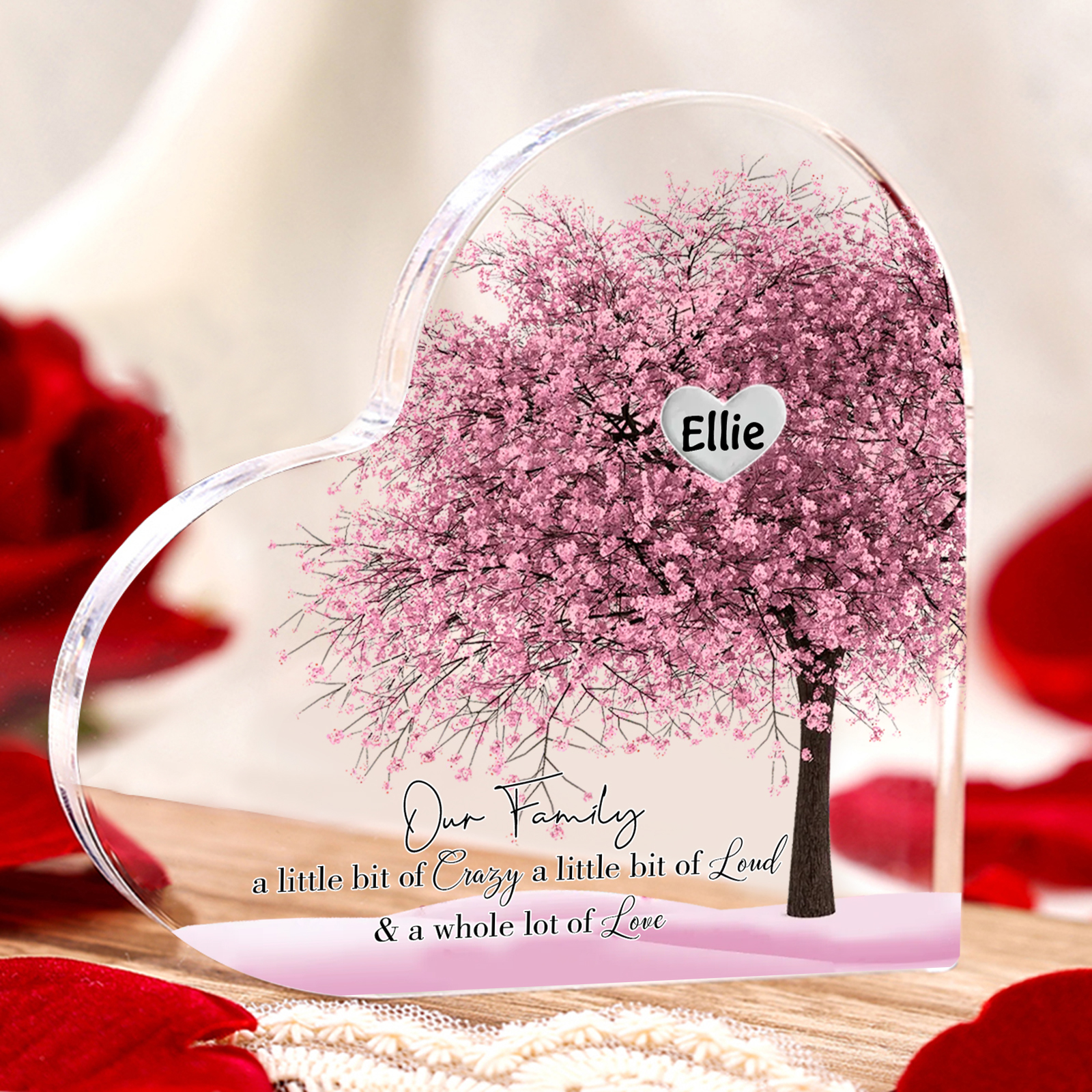 Personalised Pink Family Tree Acrylic Heart Plaque Custom 1–10 Names Ornament Christmas Gifts for Dad/Mum-Jessemade AU