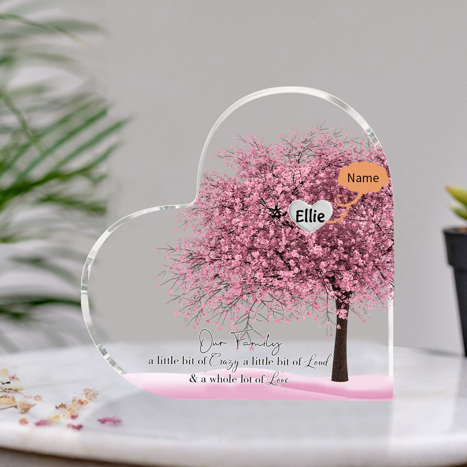 Personalised Pink Family Tree Acrylic Heart Plaque Custom 1–10 Names Ornament Christmas Gifts for Dad/Mum-Jessemade AU