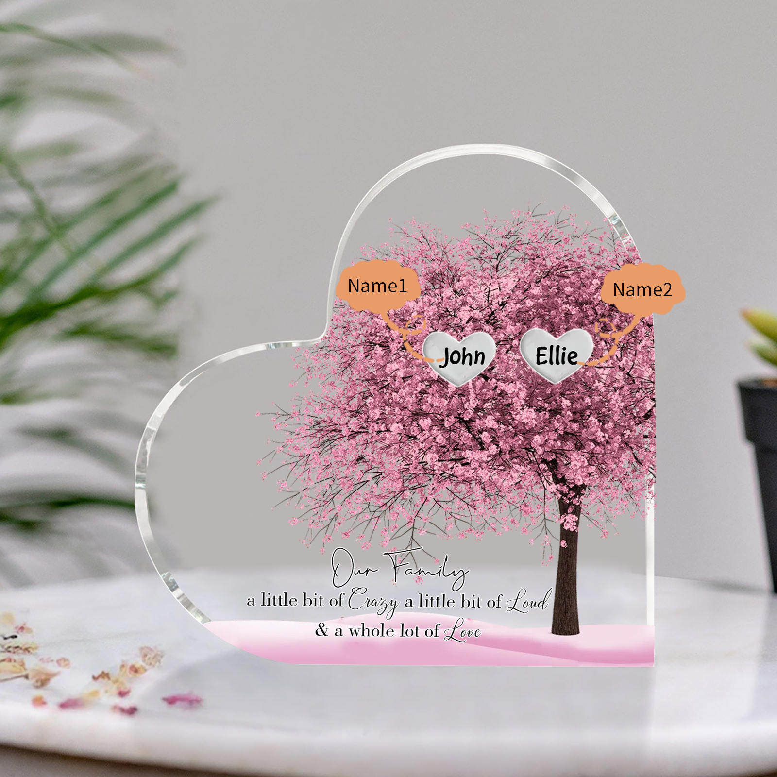 Personalised Pink Family Tree Acrylic Heart Plaque Custom 1–10 Names Ornament Christmas Gifts for Dad/Mum-Jessemade AU
