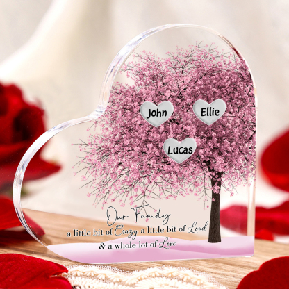 Personalised Pink Family Tree Acrylic Heart Plaque Custom 1–10 Names Ornament Christmas Gifts for Dad/Mum-Jessemade AU