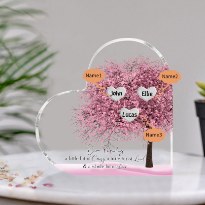 Personalised Pink Family Tree Acrylic Heart Plaque Custom 1–10 Names Ornament Christmas Gifts for Dad/Mum-Jessemade AU