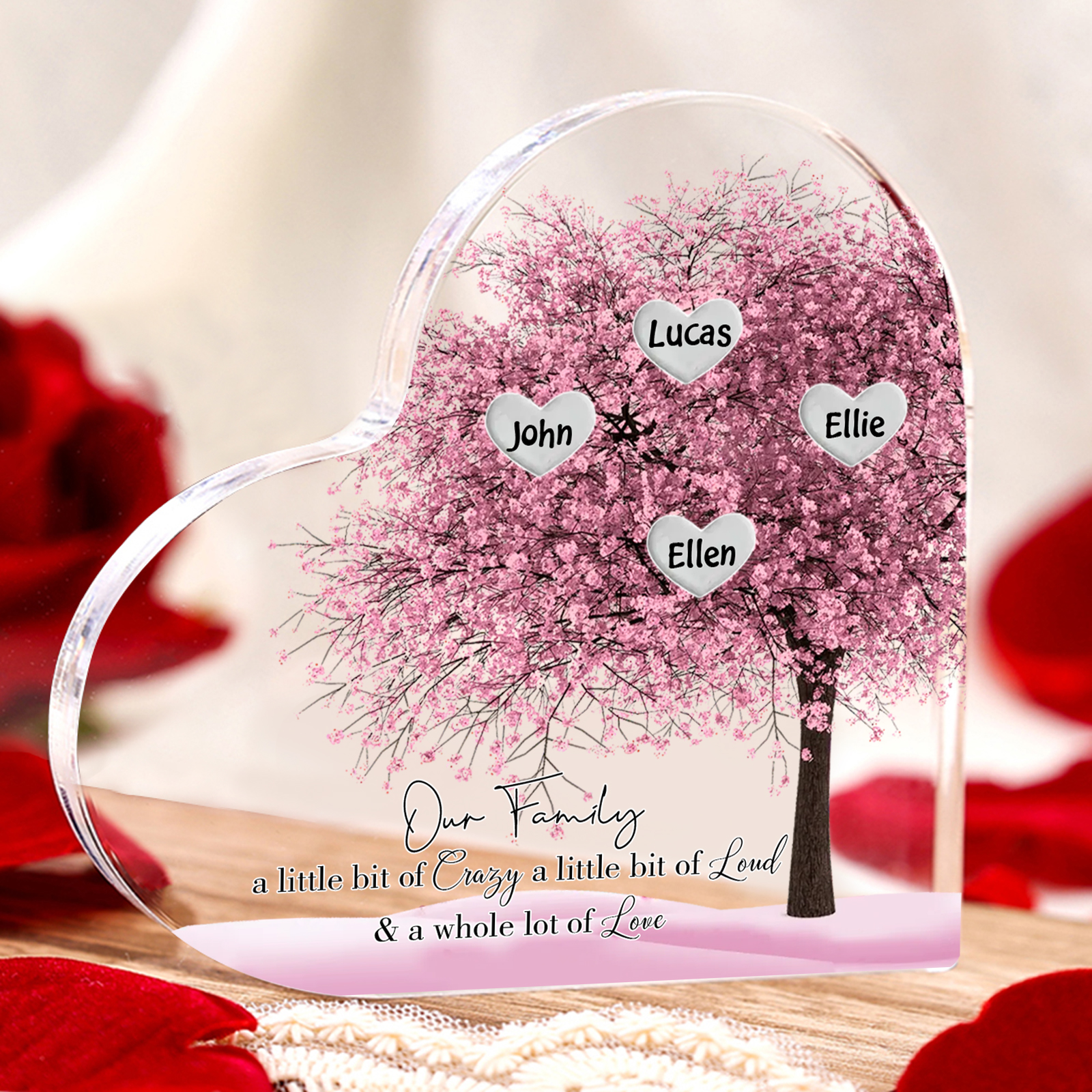 Personalised Pink Family Tree Acrylic Heart Plaque Custom 1–10 Names Ornament Christmas Gifts for Dad/Mum-Jessemade AU