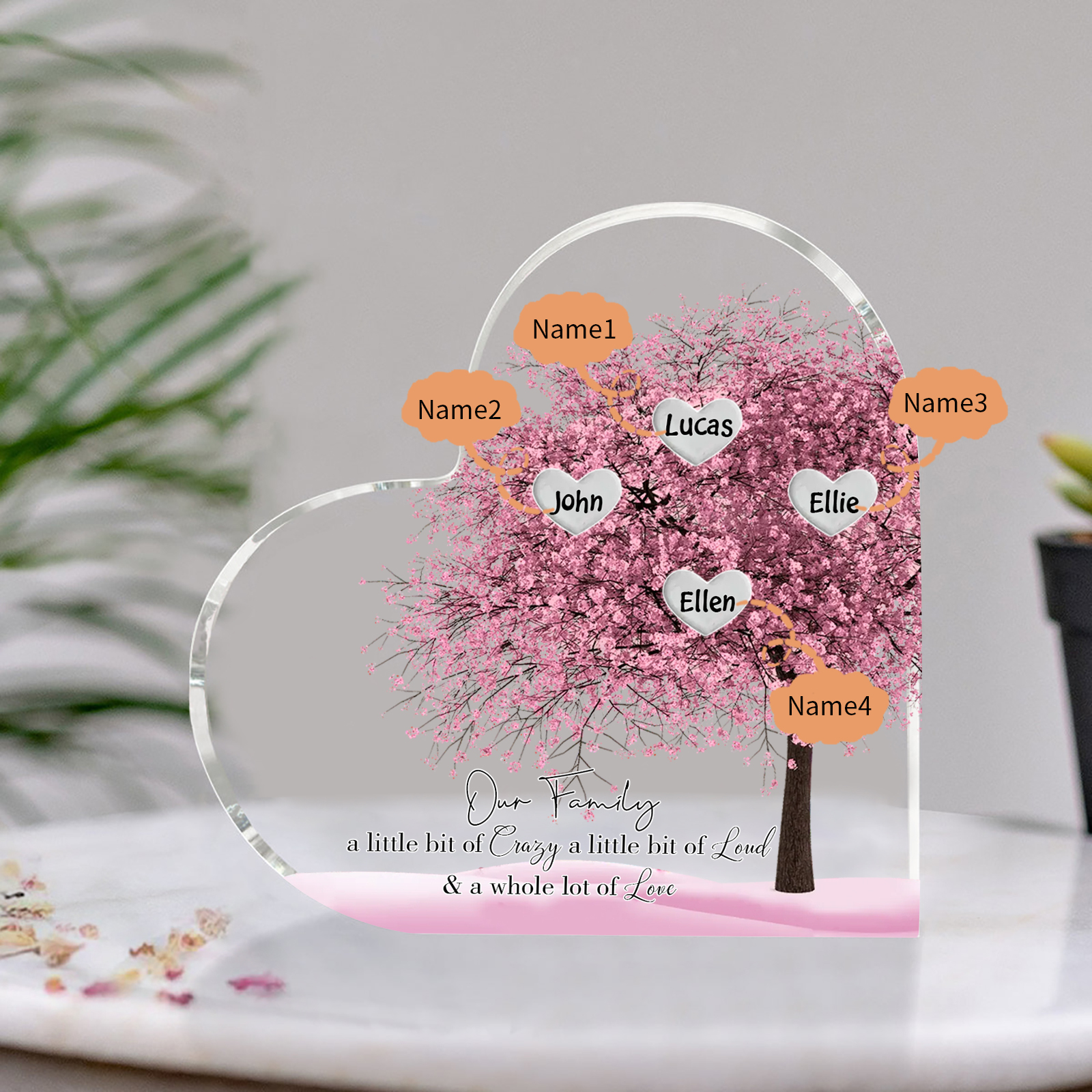 Personalised Pink Family Tree Acrylic Heart Plaque Custom 1–10 Names Ornament Christmas Gifts for Dad/Mum-Jessemade AU
