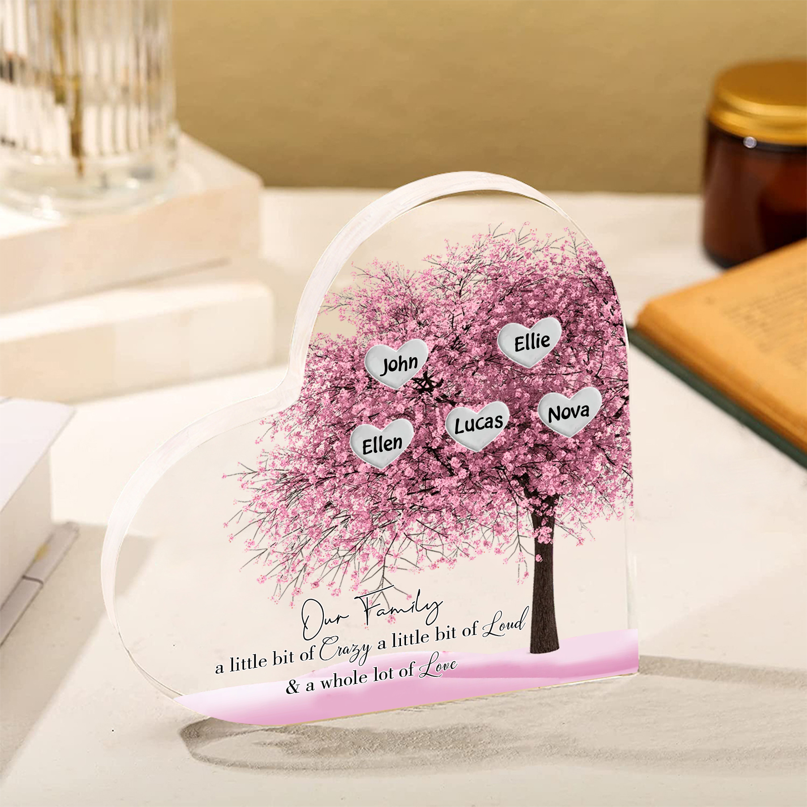 Personalised Pink Family Tree Acrylic Heart Plaque Custom 1–10 Names Ornament Christmas Gifts for Dad/Mum-Jessemade AU