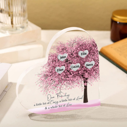 Personalised Pink Family Tree Acrylic Heart Plaque Custom 1–10 Names Ornament Christmas Gifts for Dad/Mum-Jessemade AU