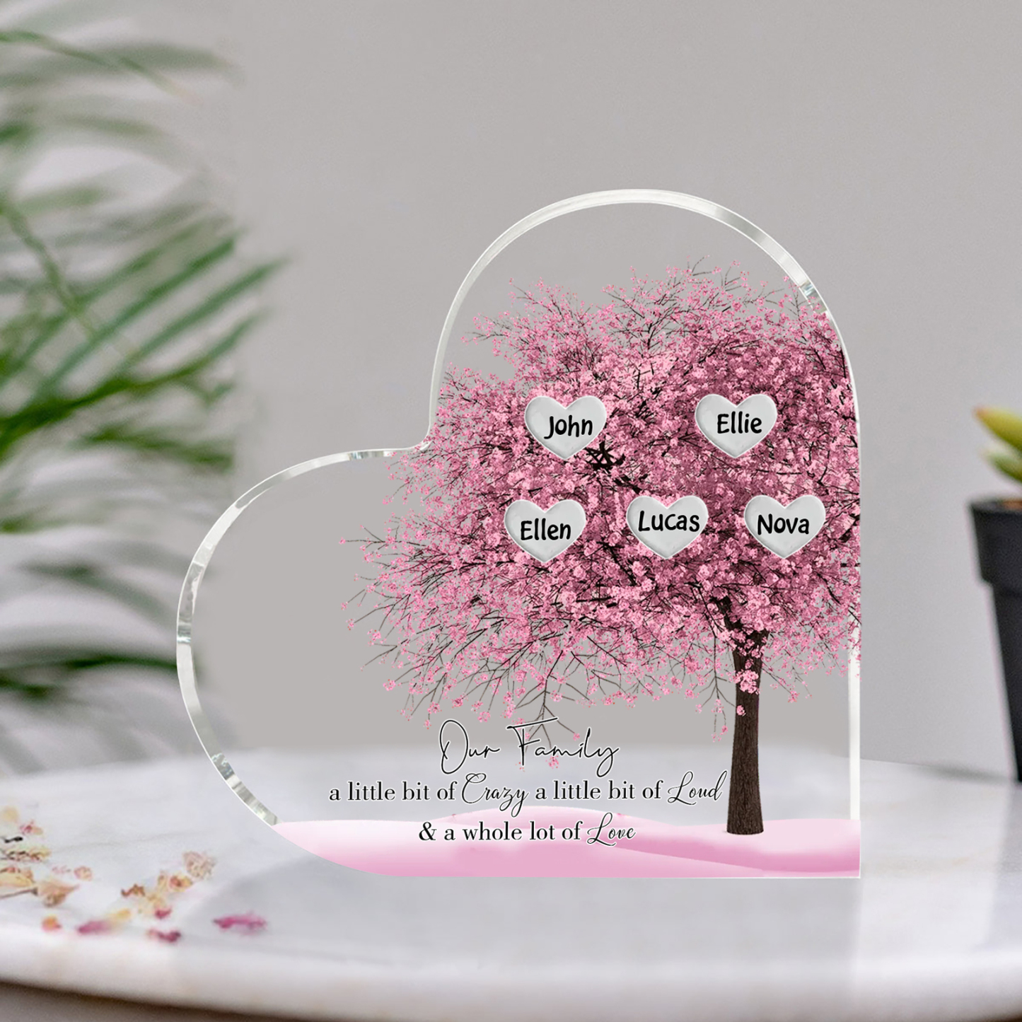 Personalised Pink Family Tree Acrylic Heart Plaque Custom 1–10 Names Ornament Christmas Gifts for Dad/Mum-Jessemade AU