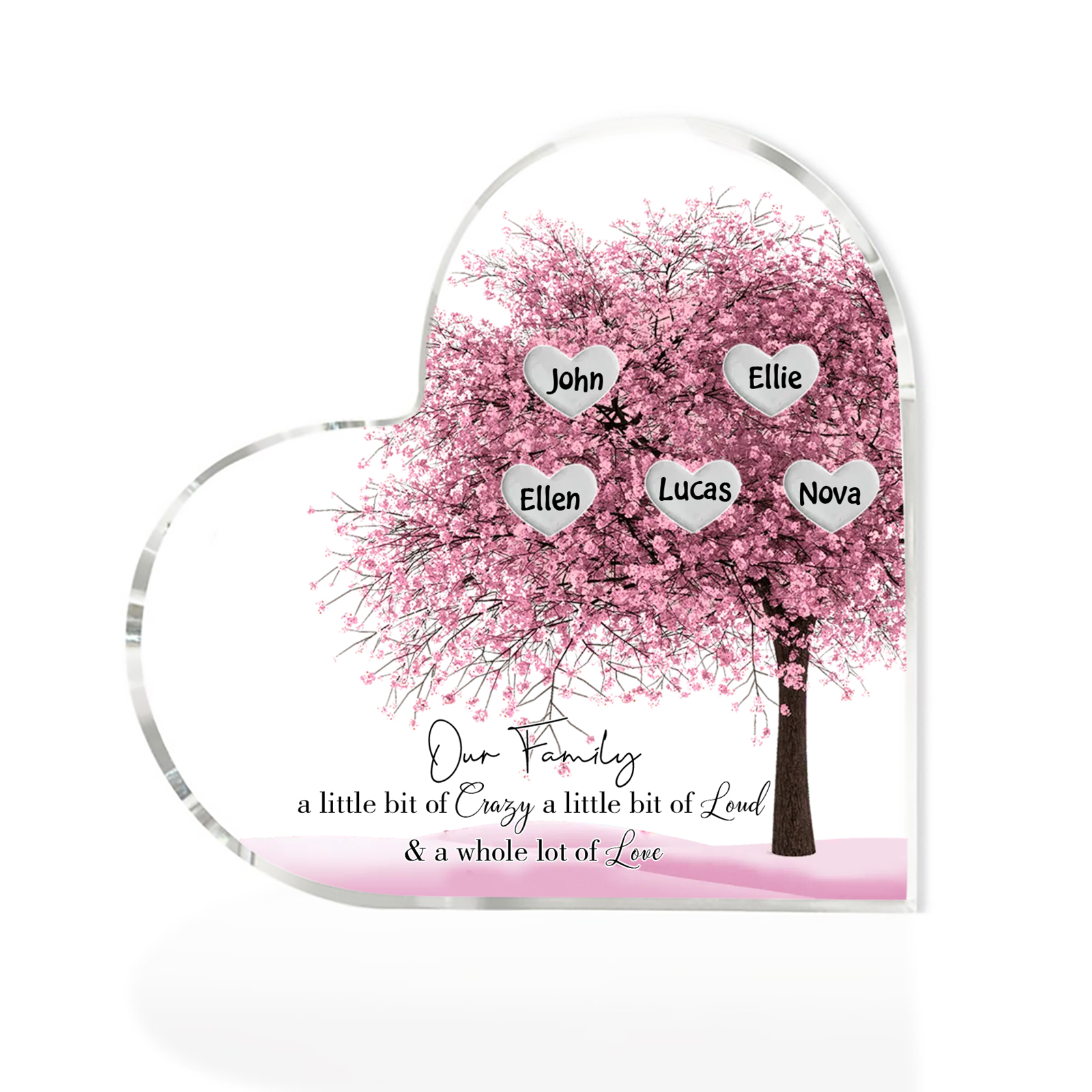 Personalised Pink Family Tree Acrylic Heart Plaque Custom 1–10 Names Ornament Christmas Gifts for Dad/Mum-Jessemade AU