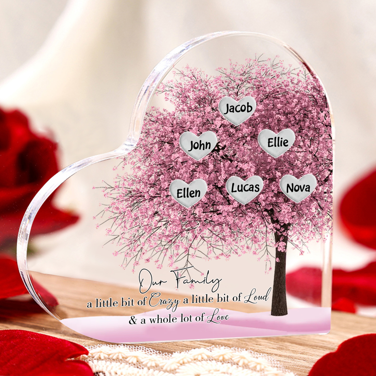 Personalised Pink Family Tree Acrylic Heart Plaque Custom 1–10 Names Ornament Christmas Gifts for Dad/Mum-Jessemade AU