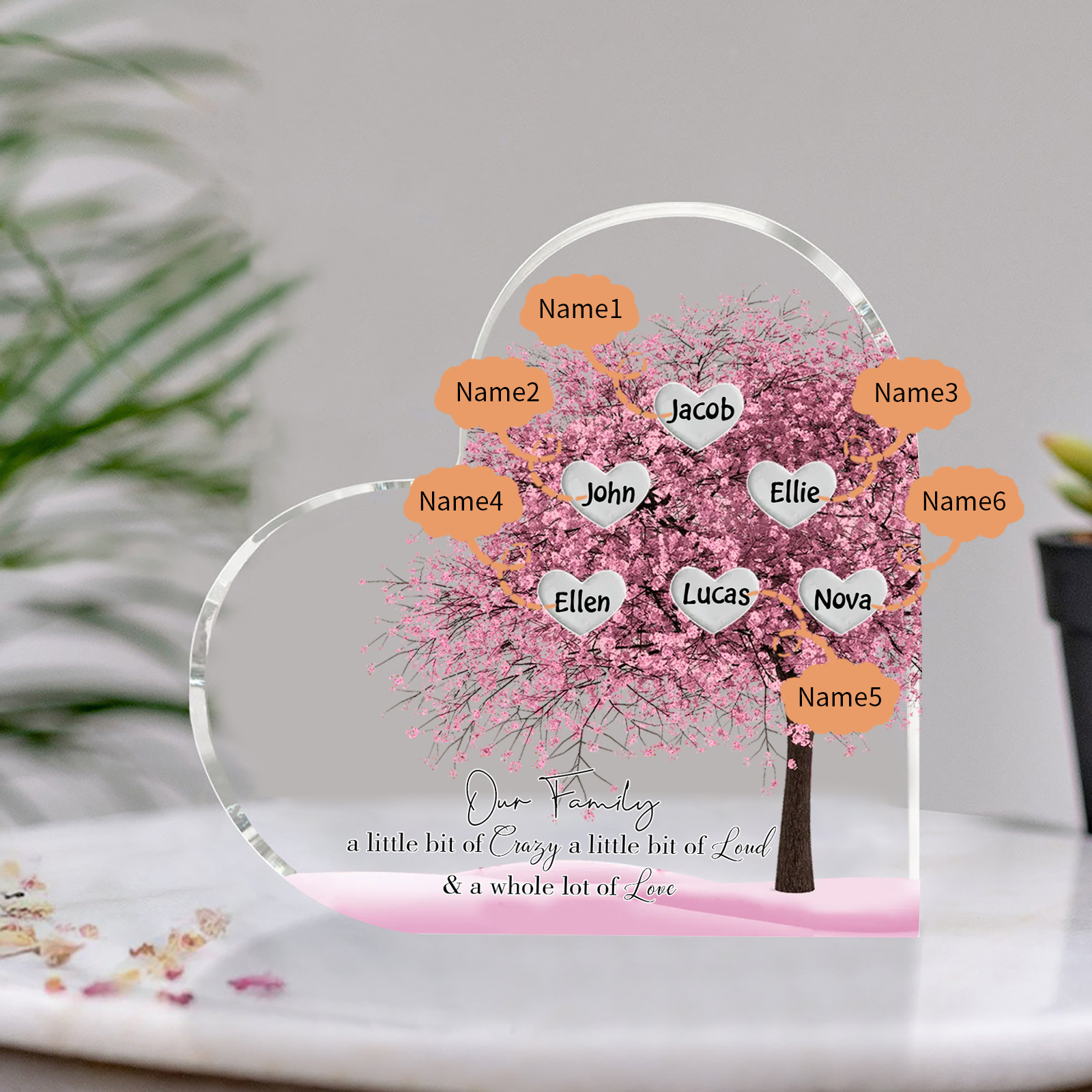 Personalised Pink Family Tree Acrylic Heart Plaque Custom 1–10 Names Ornament Christmas Gifts for Dad/Mum-Jessemade AU