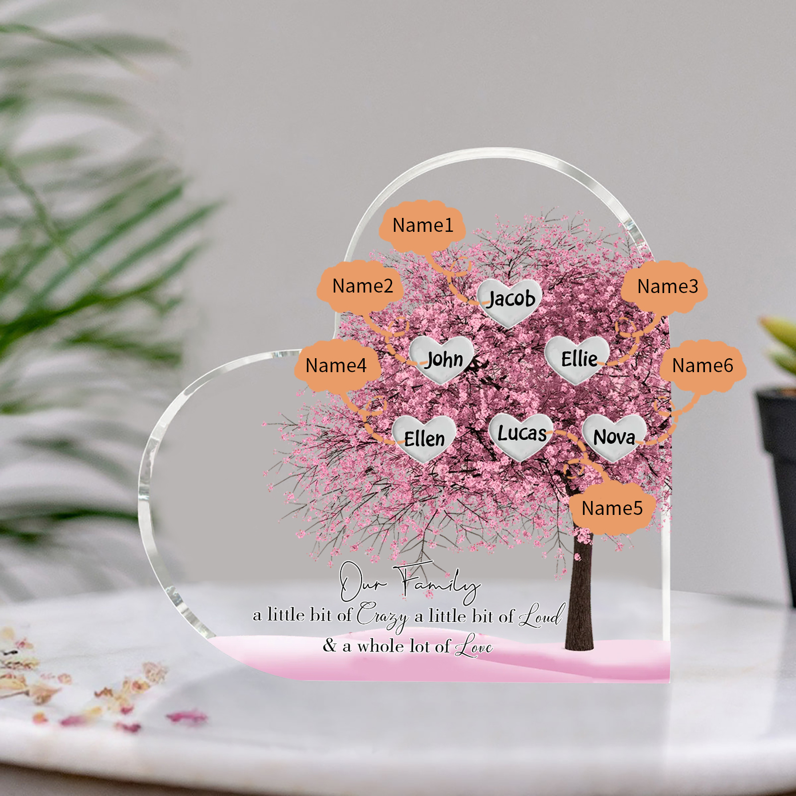 Personalised Pink Family Tree Acrylic Heart Plaque Custom 1–10 Names Ornament Christmas Gifts for Dad/Mum-Jessemade AU