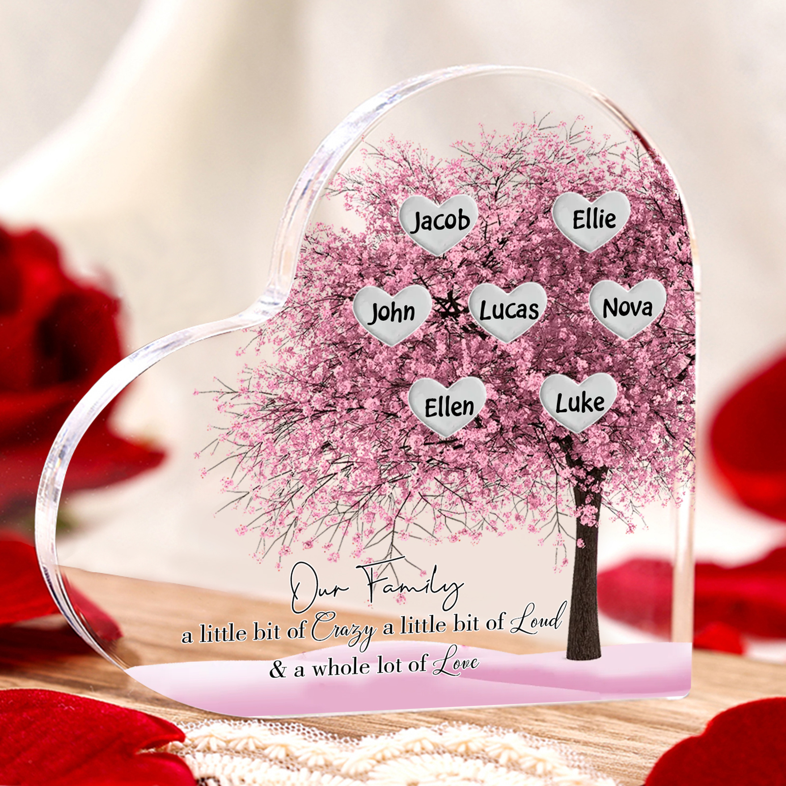 Personalised Pink Family Tree Acrylic Heart Plaque Custom 1–10 Names Ornament Christmas Gifts for Dad/Mum-Jessemade AU