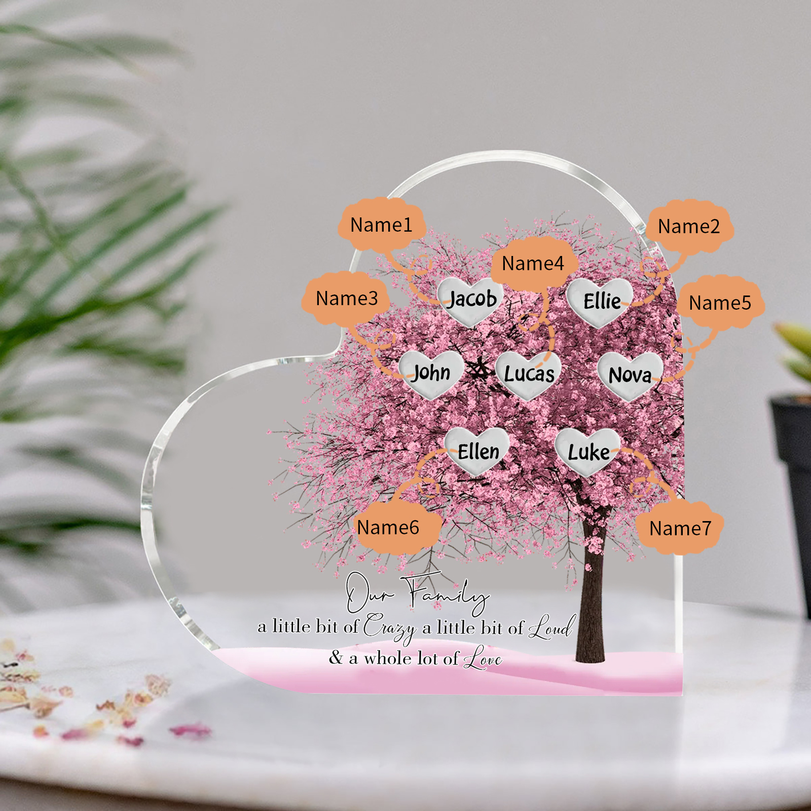 Personalised Pink Family Tree Acrylic Heart Plaque Custom 1–10 Names Ornament Christmas Gifts for Dad/Mum-Jessemade AU