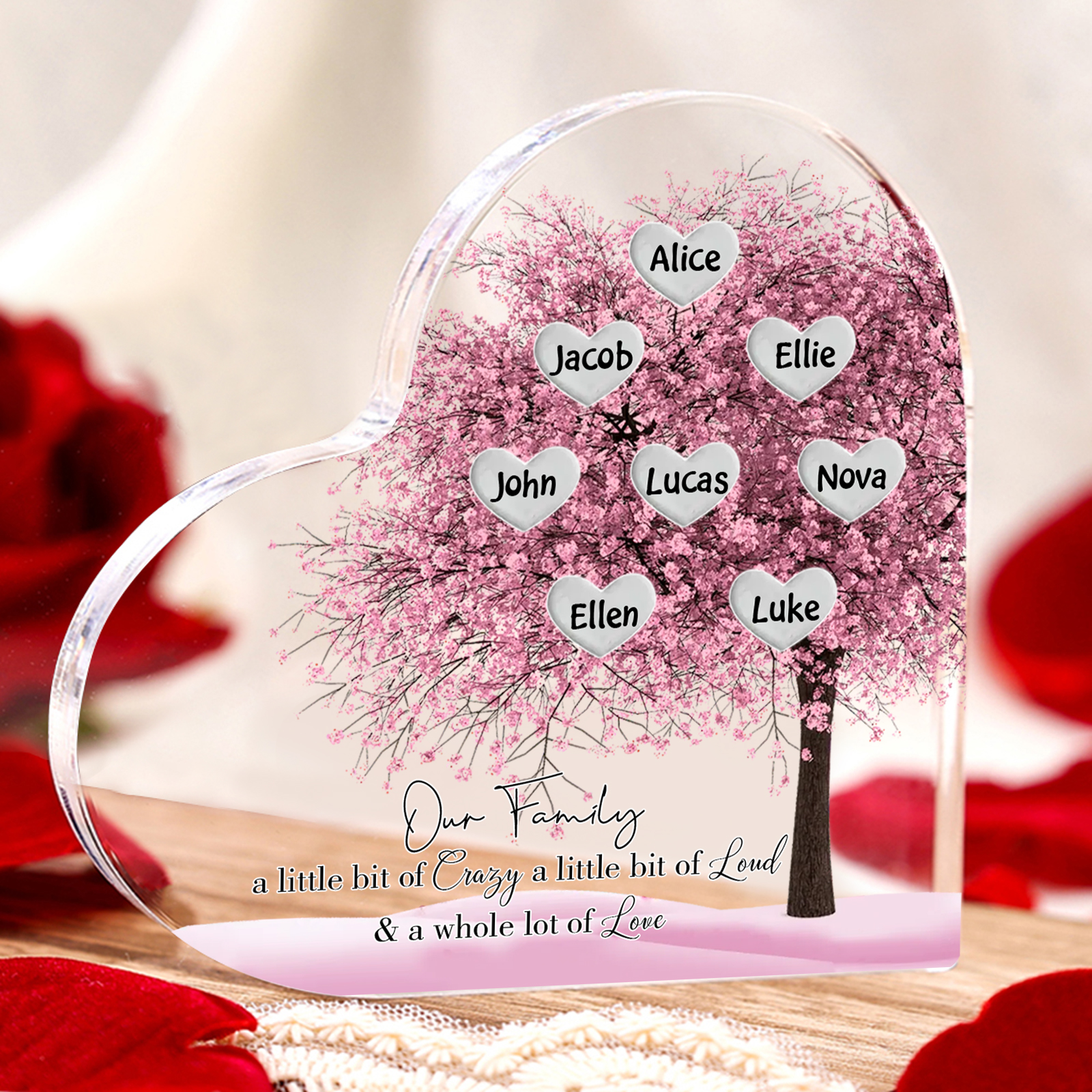 Personalised Pink Family Tree Acrylic Heart Plaque Custom 1–10 Names Ornament Christmas Gifts for Dad/Mum-Jessemade AU