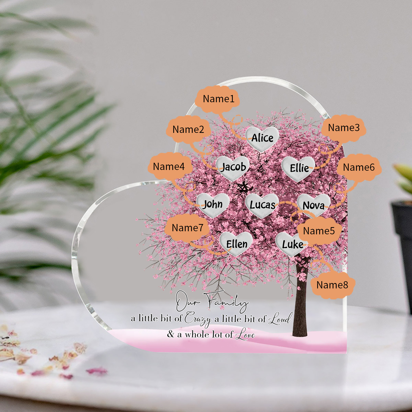 Personalised Pink Family Tree Acrylic Heart Plaque Custom 1–10 Names Ornament Christmas Gifts for Dad/Mum-Jessemade AU
