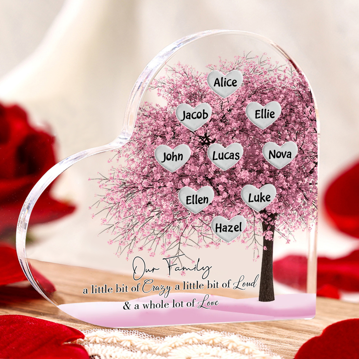 Personalised Pink Family Tree Acrylic Heart Plaque Custom 1–10 Names Ornament Christmas Gifts for Dad/Mum-Jessemade AU