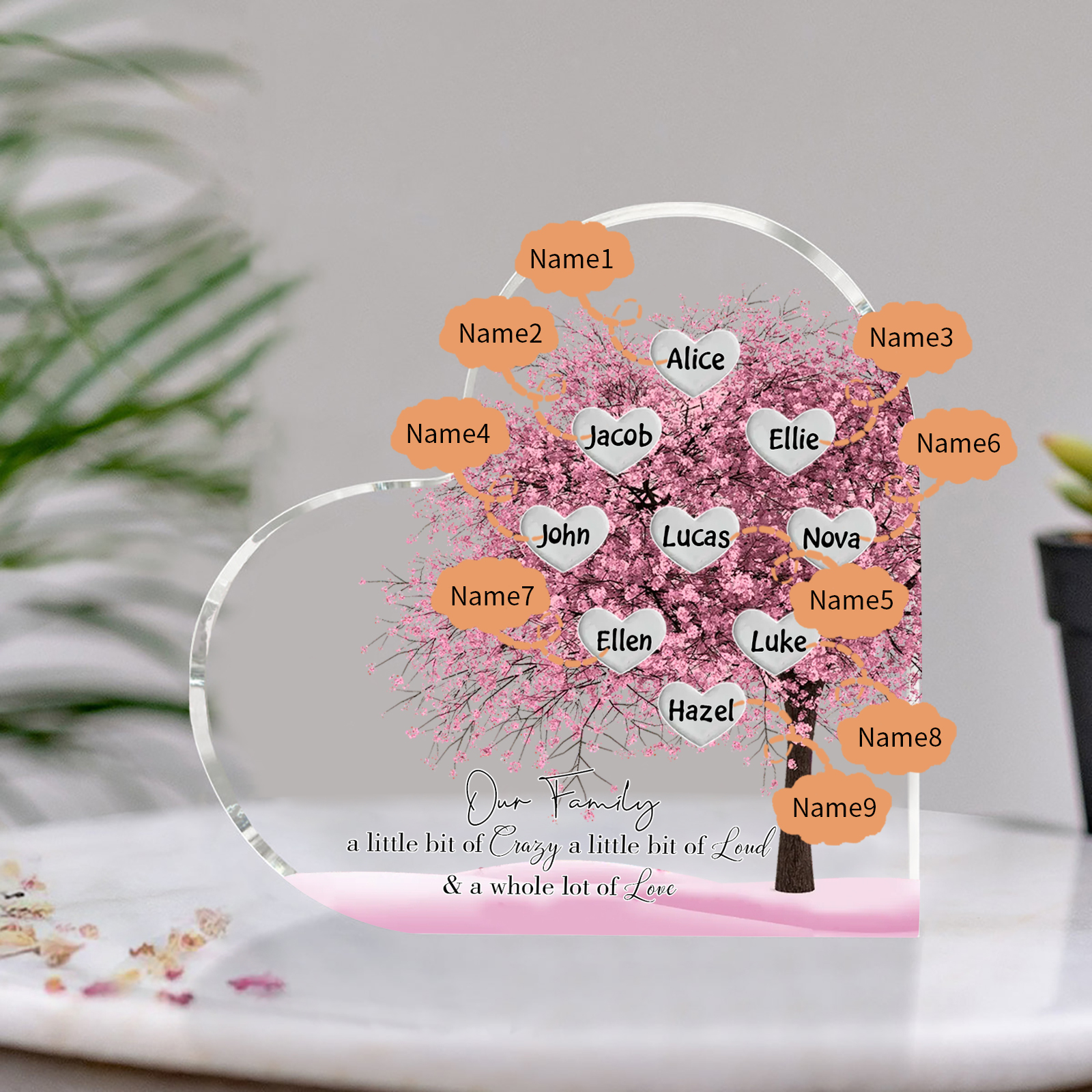 Personalised Pink Family Tree Acrylic Heart Plaque Custom 1–10 Names Ornament Christmas Gifts for Dad/Mum-Jessemade AU