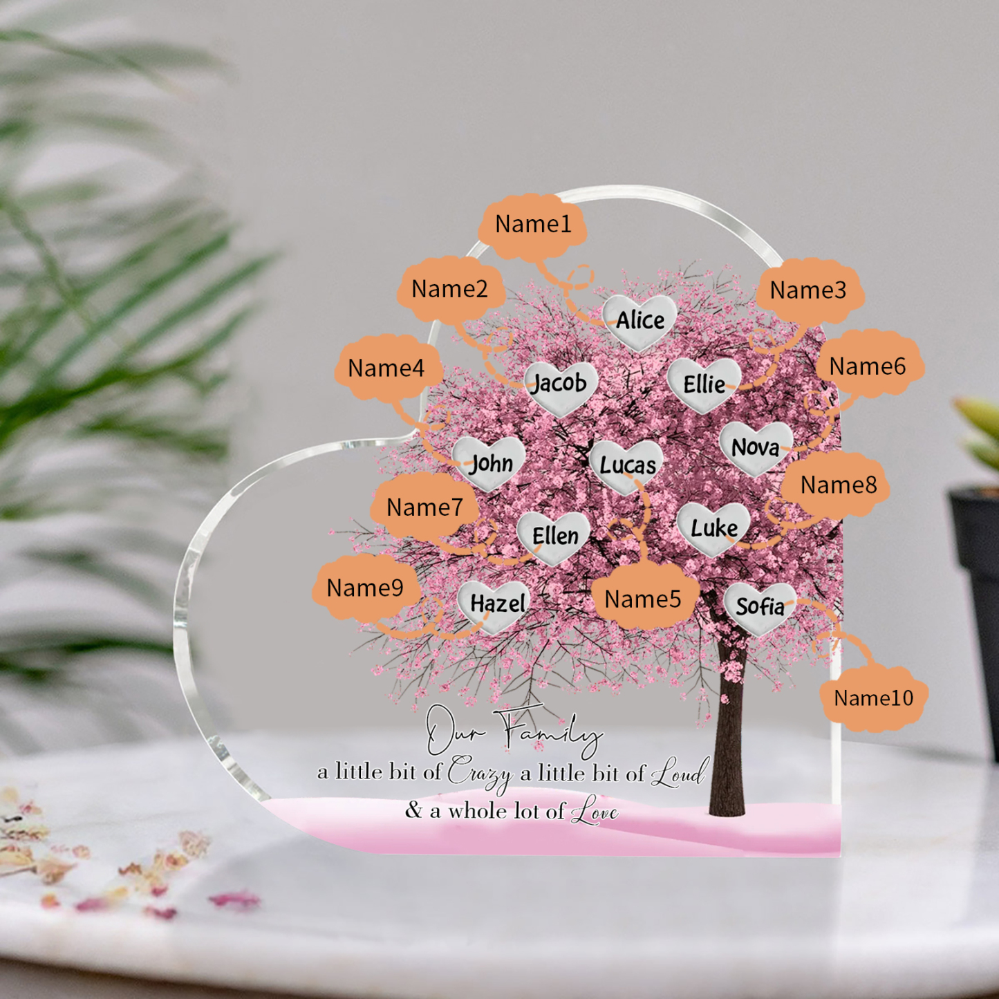 Personalised Pink Family Tree Acrylic Heart Plaque Custom 1–10 Names Ornament Christmas Gifts for Dad/Mum-Jessemade AU